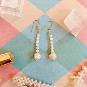 vintage white beaded drop earrings